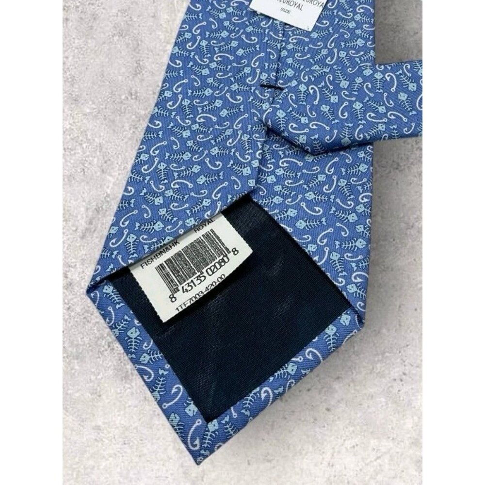 NEW VINEYARD VINES Silk Tie USA Blue Hook Fish Skeleton W:3.8" - Picture 6 of 7